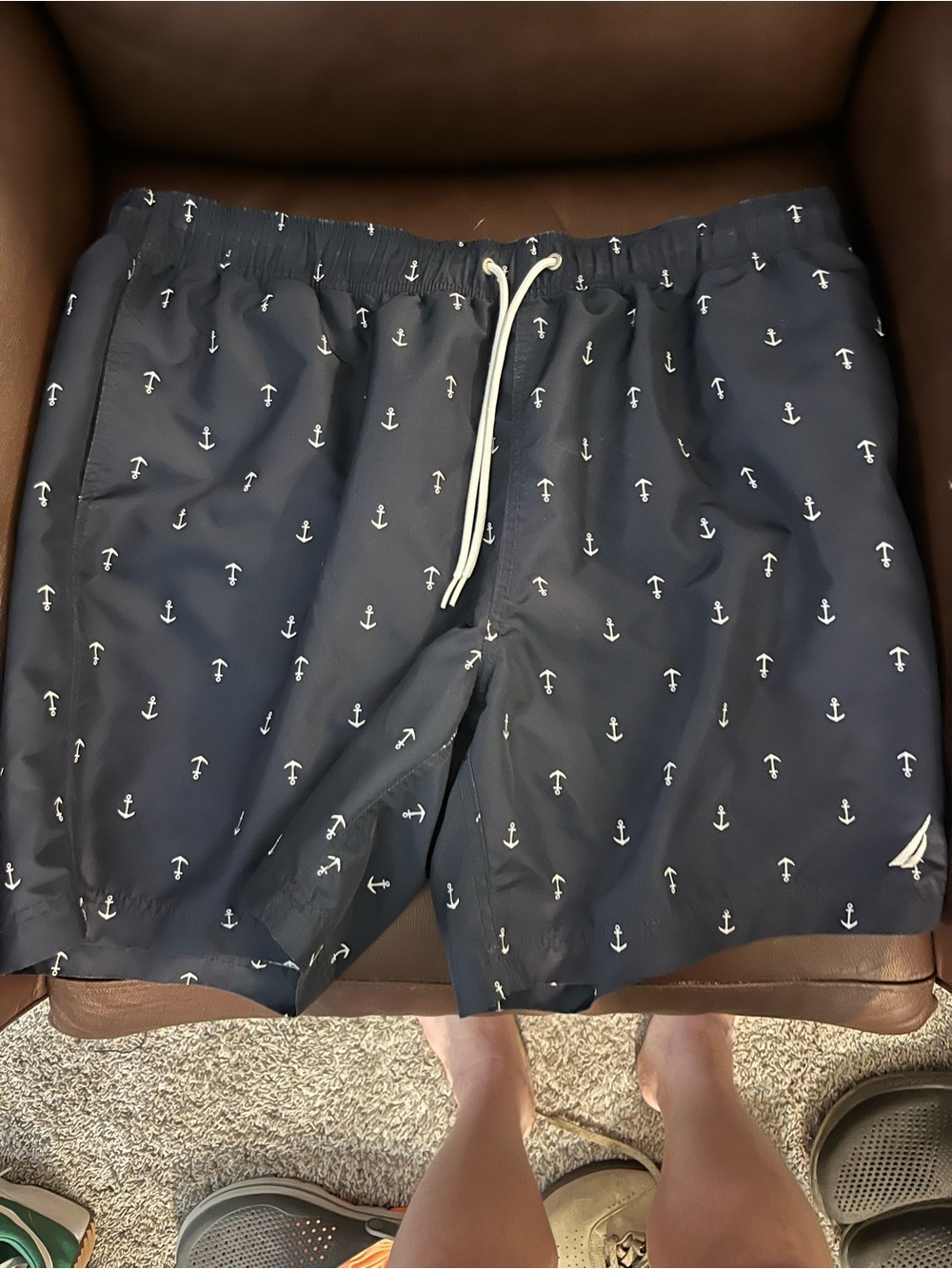 Nautica Navy and White Anchor Swim Trunks